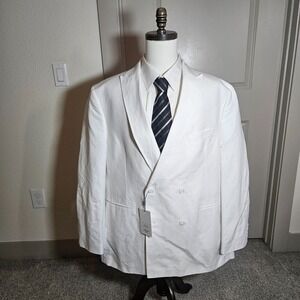 $260 NWT Murano 2XB‎ Baird McNutt Linen Blazer Jacket Men White Doublebreasted